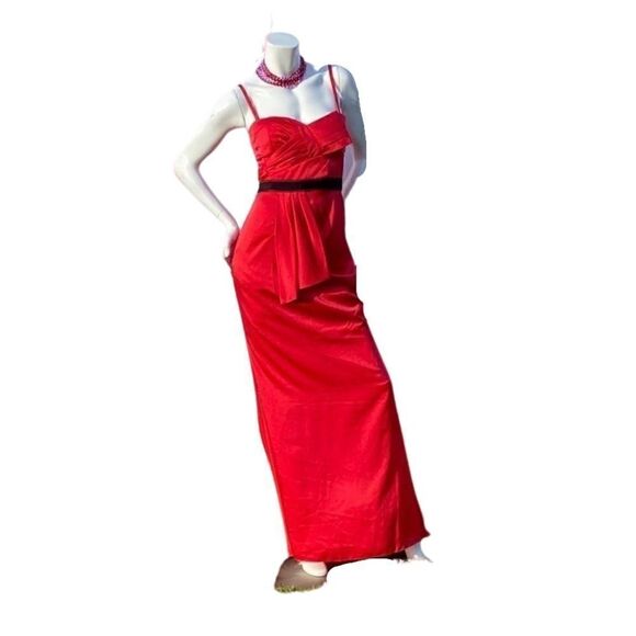 BCBG Maxazria long satin red strappy dress